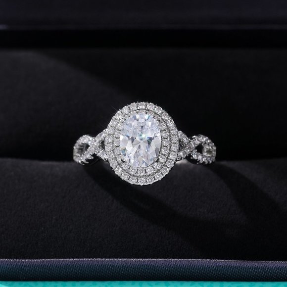 Vintage Style Silver Crystals Oval-Cut Women's Wedding Ring 8 - Picture 6 of 7